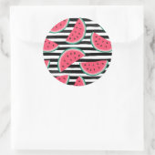 Zoet watermelon op Stripes Black & White Pattern Ronde Sticker (Tas)