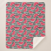Zoet watermelon op Stripes Black & White Pattern Sherpa Deken (Voorkant)