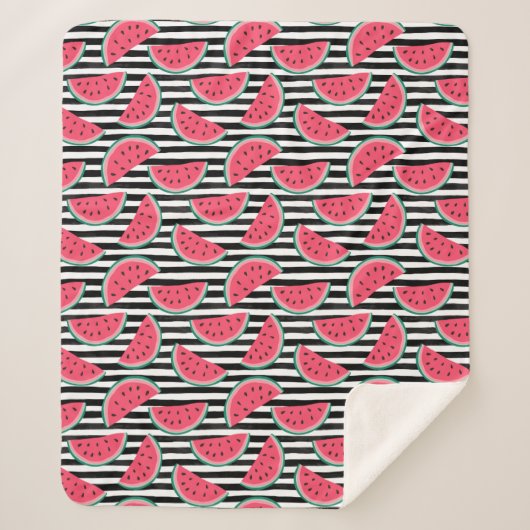 Zoet watermelon op Stripes Black & White Pattern Sherpa Deken (Voorkant)