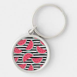 Zoet watermelon op Stripes Black & White Pattern Sleutelhanger
