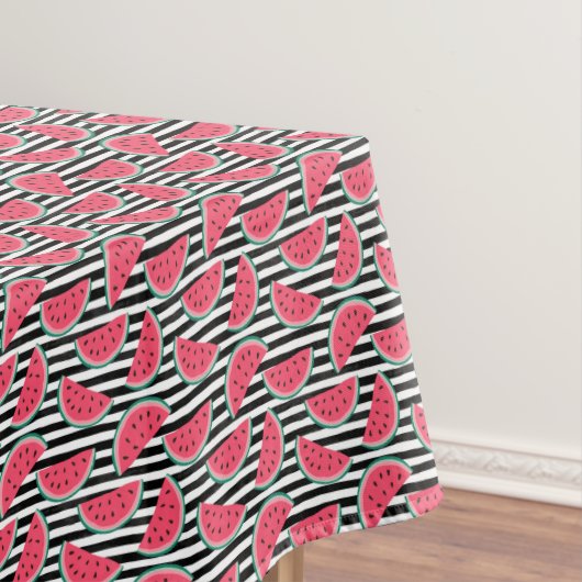 Zoet watermelon op Stripes Black & White Pattern Tafelkleed (Voorbeeld)