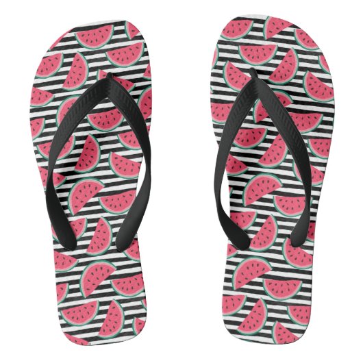 Zoet watermelon op Stripes Black & White Pattern Teenslippers (Voetbed)