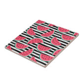 Zoet watermelon op Stripes Black & White Pattern Tegeltje (Zijkant)