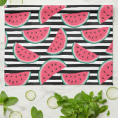 Zoet watermelon op Stripes Black & White Pattern Theedoek (Gevouwen)