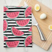 Zoet watermelon op Stripes Black & White Pattern Theedoek (Quarter Fold)