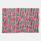 Zoet watermelon op Stripes Black & White Pattern Theedoek (Horizontaal)