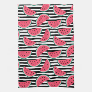 Zoet watermelon op Stripes Black & White Pattern Theedoek