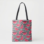 Zoet watermelon op Stripes Black & White Pattern Tote Bag (Voorkant)