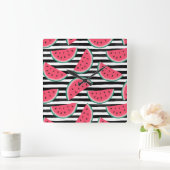 Zoet watermelon op Stripes Black & White Pattern Vierkante Klok (Huis)