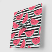 Zoet watermelon op Stripes Black & White Pattern Vierkante Klok (Hoek)