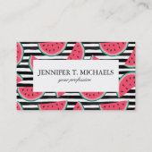 Zoet watermelon op Stripes Black & White Pattern Visitekaartje (Voorkant)