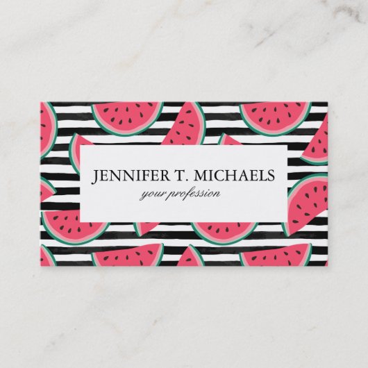 Zoet watermelon op Stripes Black & White Pattern Visitekaartje (Voorkant)