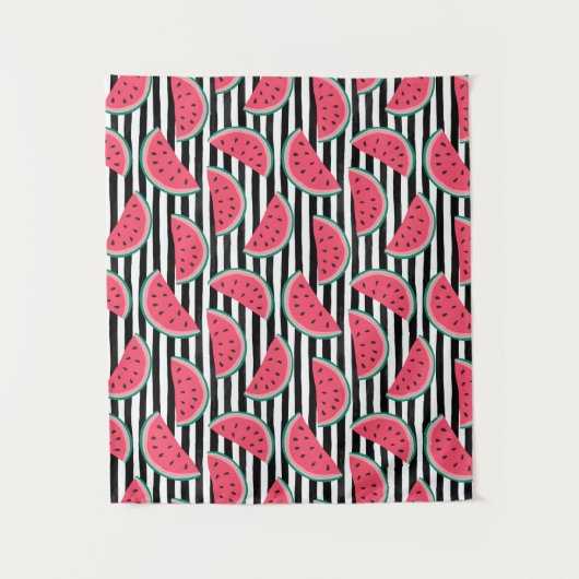 Zoet watermelon op Stripes Black & White Pattern Wandkleed (Voorkant)