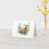 Zoet Waterverf Lam met Bloemen BLANK Kaart (Gele Bloem)