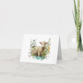 Zoet Waterverf Lam met Bloemen BLANK Kaart