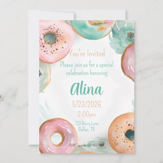 Zoet Waterverf Roze Donut Sticker Kaart (Voorkant)