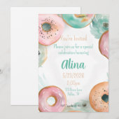 Zoet Waterverf Roze Donut Sticker Kaart (Voorkant / Achterkant)
