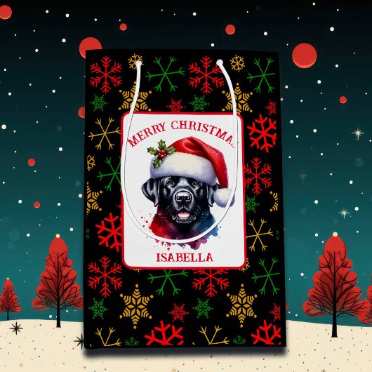 Zoet waterverf zwart Lab in Kerstmuts Medium Cadeauzakje