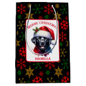 Zoet waterverf zwart Lab in Kerstmuts Medium Cadeauzakje (Voorkant)