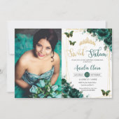 Zoet Zestien 16 Smaragdgroene Bloemenvlinders Kaart (Voorkant)