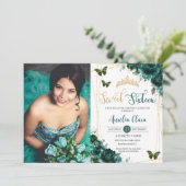 Zoet Zestien 16 Smaragdgroene Bloemenvlinders Kaart (Staand voorkant)