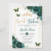 Zoet Zestien 16 Smaragdgroene Bloemenvlinders Kaart (Voorkant)