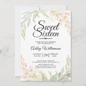 Zoet Zestien 16e Verjaardag Blauw Roze Bloemen Kaart (Voorkant)