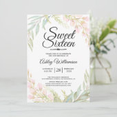 Zoet Zestien 16e Verjaardag Blauw Roze Bloemen Kaart (Staand voorkant)