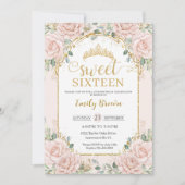 Zoet Zestien Blush Roze Bloemen Goud 16e Verjaarda Kaart (Voorkant)