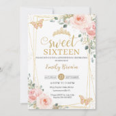 Zoet Zestien Blush Roze Rose Bloemen Vlinders Kaart (Voorkant)