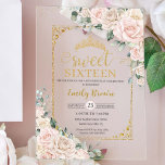 Zoet Zestien Champagne Ivoor Blush Bloemen Goud Acryl Uitnodigingen<br><div class="desc">Personaliseer deze elegante Sweet 16 Birthday acryl uitnodiging met eigen formulering gemakkelijk en snel. Klik gewoon op de knop "Bewerken met het ontwerpgereedschap" om de tekst, de tekst, de lettertypestijl, de tekengrootte en de letterkleur te wijzigen. U kunt ook tekst toevoegen of verwijderen en afbeeldingen verplaatsen of verwijderen. De kroon...</div>