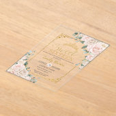 Zoet Zestien Champagne Ivoor Blush Bloemen Goud Acryl Uitnodigingen (Laagn)