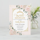 Zoet Zestien Champagne Ivoor Blush Bloemen Goud Kaart (Staand voorkant)