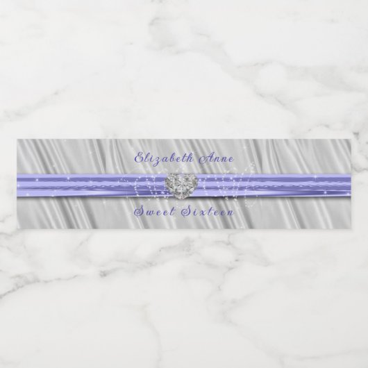 Zoet Zestien Lavendel Lint Zilveren Zijde Waterfles Etiket (Enkel label)