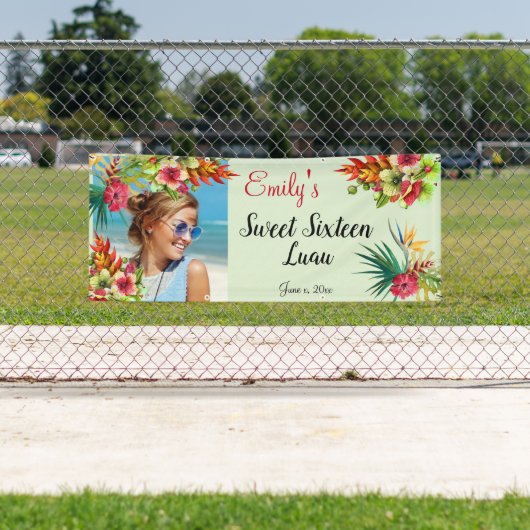 Zoet Zestien Luau, Rode Hibiscus, Aangepast Spandoek (Insitu)