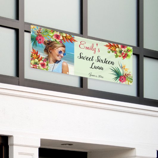 Zoet Zestien Luau, Rode Hibiscus, Aangepast Spandoek (Buitenkant Gebouw)