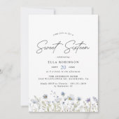 Zoet Zestien Luchtig Blauw Wildbloemen 16e Verjaar Kaart (Voorkant)