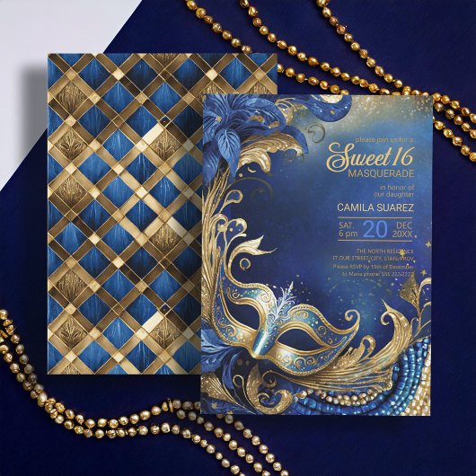 Zoet Zestien Masquerade Blauw Goud ID1032 Kaart