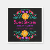 Zoet Zestien Mexicaanse Fiesta Zwart en Roze Bloem Servet (Voorkant)