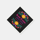 Zoet Zestien Mexicaanse Fiesta Zwart en Roze Bloem Servet (Hoek)