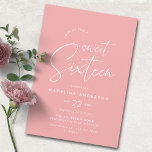 Zoet Zestien | Modern Girly Pink 16e verjaardag Kaart<br><div class="desc">Eenvoudige en schattige zoete 16 uitnodigingen met "zoete zestien" tekst in een handgeschreven script lettertype. Helderroze kleur.</div>