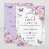 Zoet Zestien Paarse Lila Roze Bloemen Vlinders Kaart (Voorkant / Achterkant)