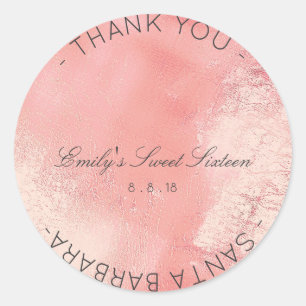 Zoet Zestien Perzik Roze Rose Metallic Glas Ronde Sticker