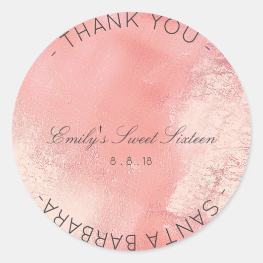 Zoet Zestien Perzik Roze Rose Metallic Glas Ronde Sticker (Voorkant)