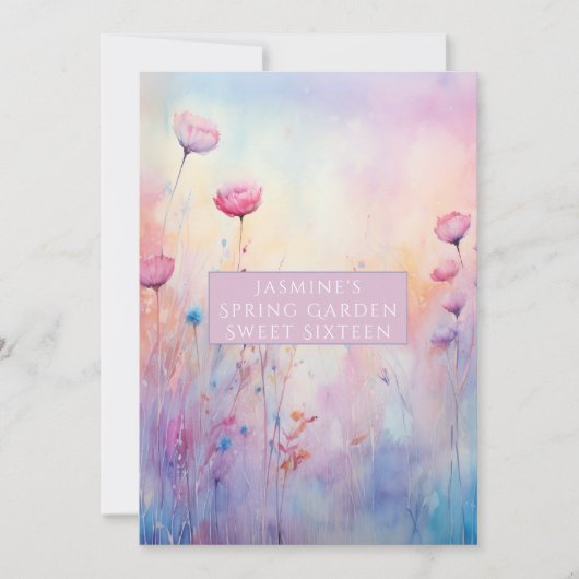Zoet Zestien Roze Blauwe Lente Bloemen Kaart (Voorkant)