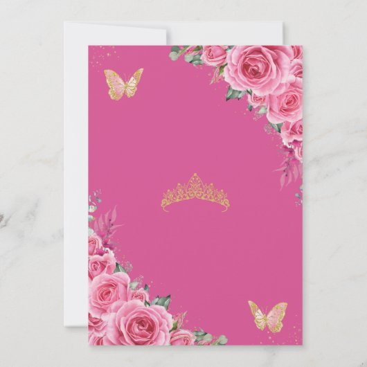 Zoet Zestien Roze Fuchsia Bloemen Gouden Vlinders Kaart (Achterkant)