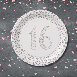 Zoet Zestien Roze Grijs Luipaard Patroon Papieren Bordje