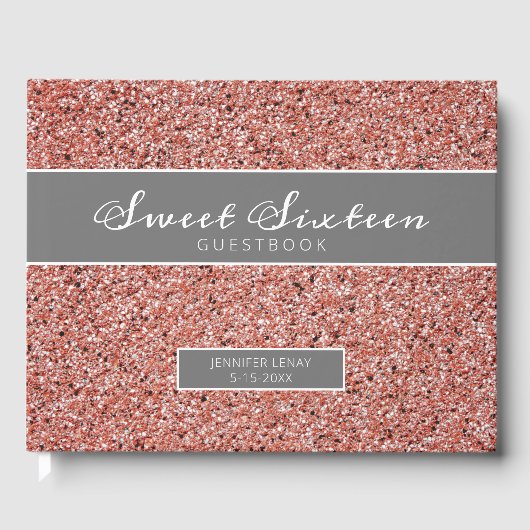 Zoet Zestien Roze Rose Goud Glitter Gastenboek (Voorkant)