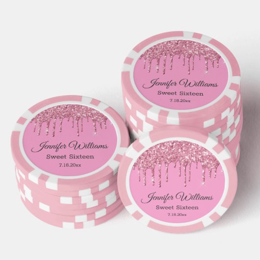 Zoet Zestien Roze Sparkles Druppelen Glitters Chiq Poker Chips (Opstapeling)