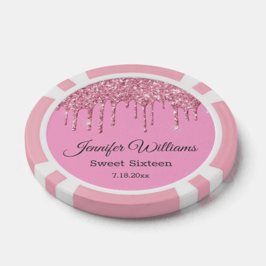 Zoet Zestien Roze Sparkles Druppelen Glitters Chiq Poker Chips (Enkel)